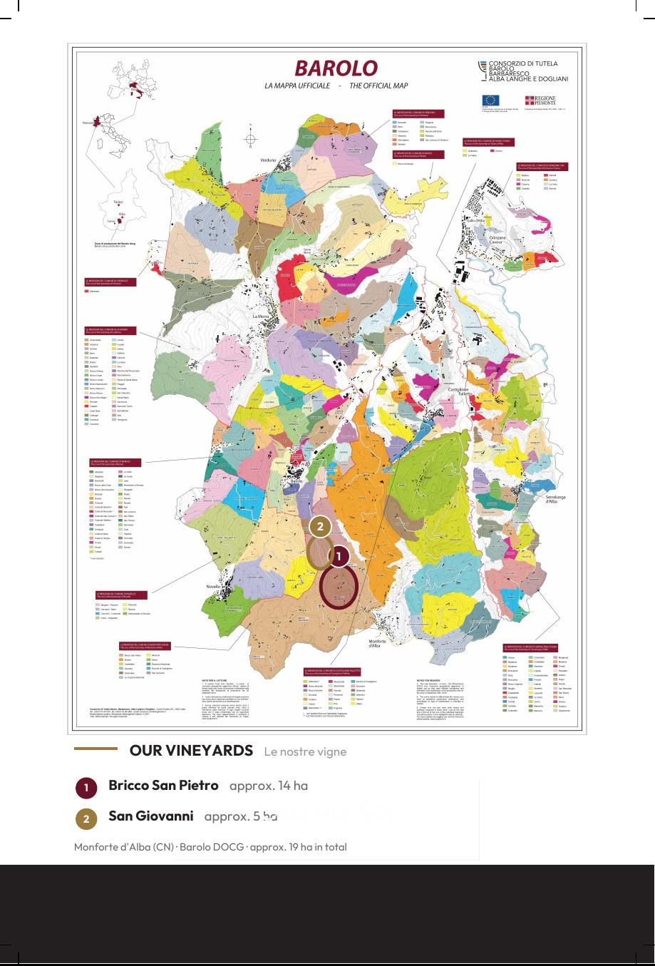 Mappa ufficiale del Barolo con le vigne Bricco San Pietro e San Giovanni di Cascina S&ograve;t